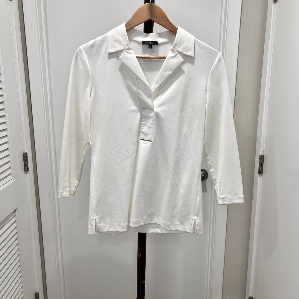 Lafayette 148 - Magda Notched Collar Top Size Small - White